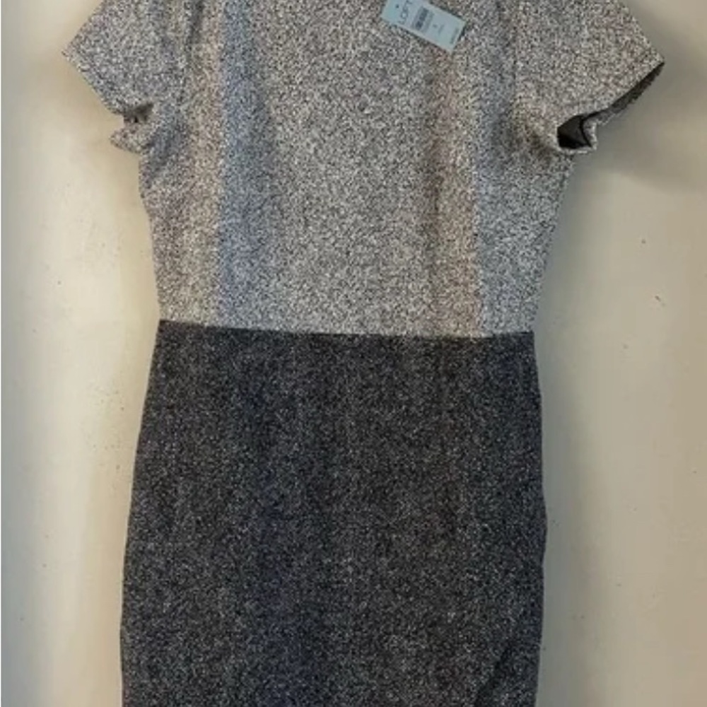 LOFT Gray Sheath Dress Flutter Sleeve Crew Neck
